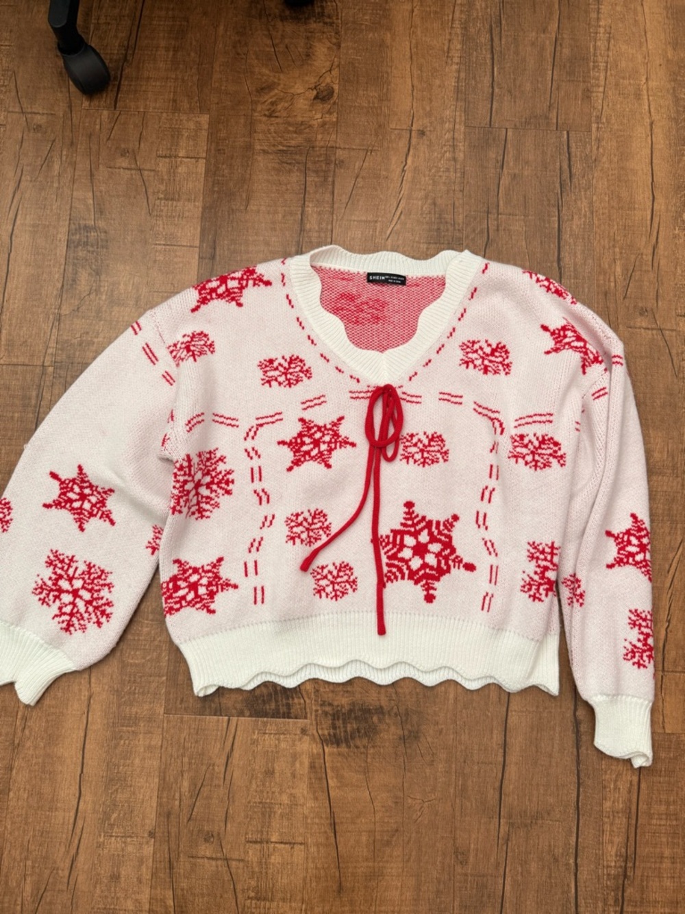 White & Red Snowflake Knit Sweater